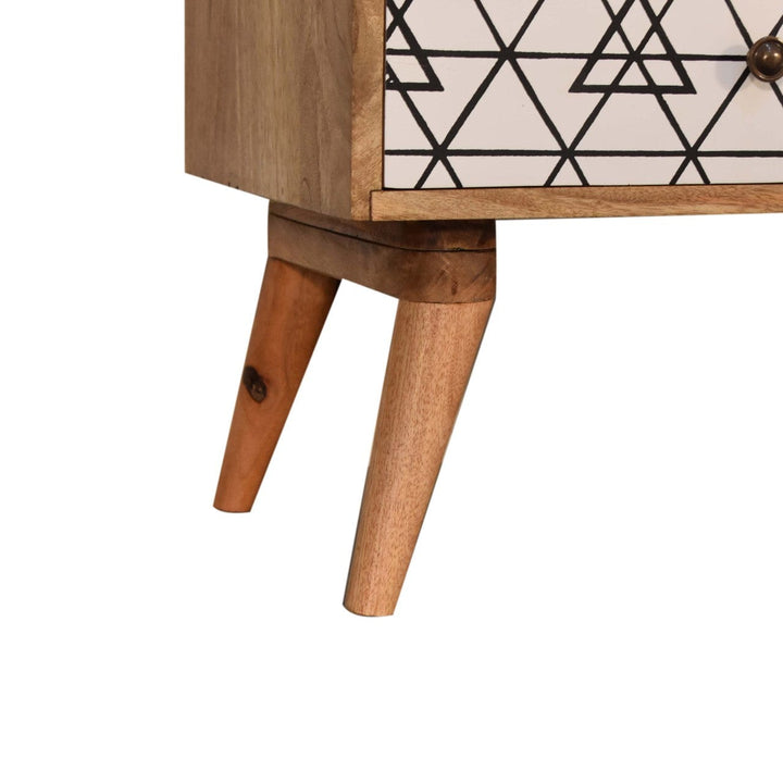 Handcrafted Triangle Printed TV Stand - Solid Mango Wood Entertainment Center for Living Room - product view 7 showing...