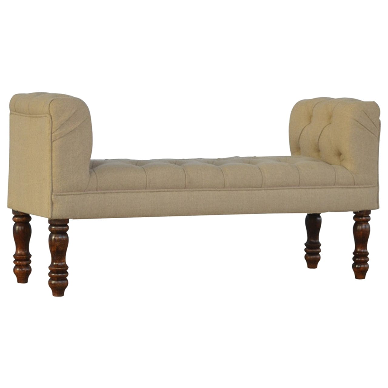 Handcrafted Mud Linen Bedroom Bench - Solid Mango Wood Seating Furniture for Entryway - main view showing handcrafted...