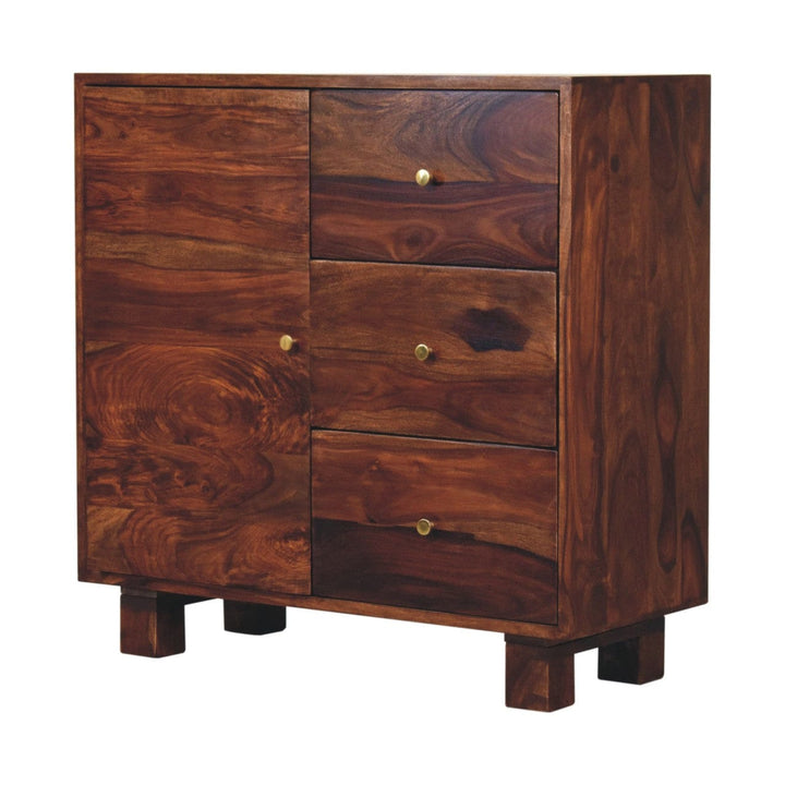 Handcrafted Tula Mini Sideboard - Solid Mango Wood Buffet Cabinet for Dining Room - product view 3 showing handcrafted...
