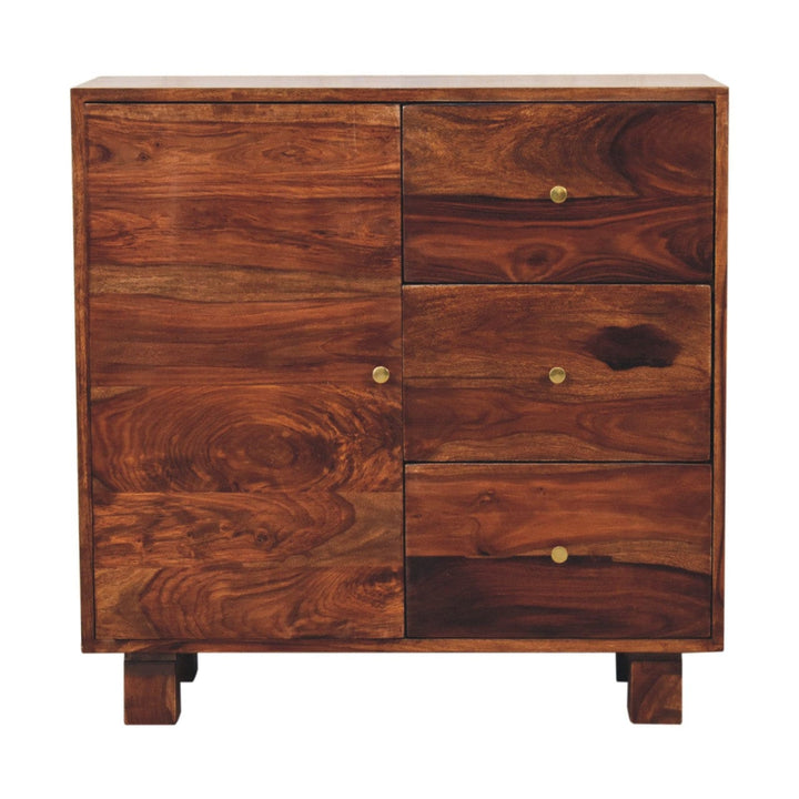 Handcrafted Tula Mini Sideboard - Solid Mango Wood Buffet Cabinet for Dining Room - product view 2 showing handcrafted...