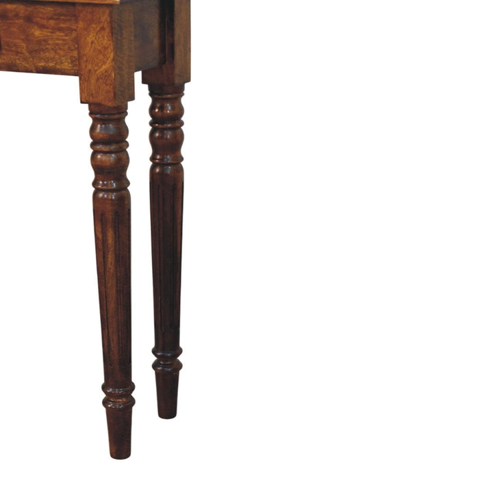 Handcrafted Turned Legs 1 Drawer Chestnut Console - Entryway & Hallway Table in Solid Mango Wood - product view 7 showing...