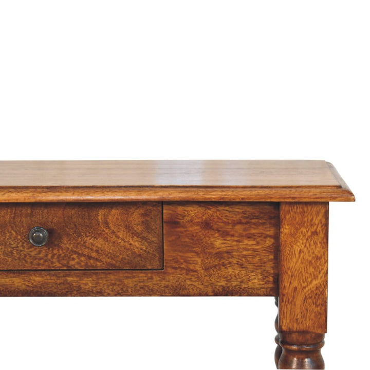 Handcrafted Turned Legs 1 Drawer Chestnut Console - Entryway & Hallway Table in Solid Mango Wood - product view 4 showing...