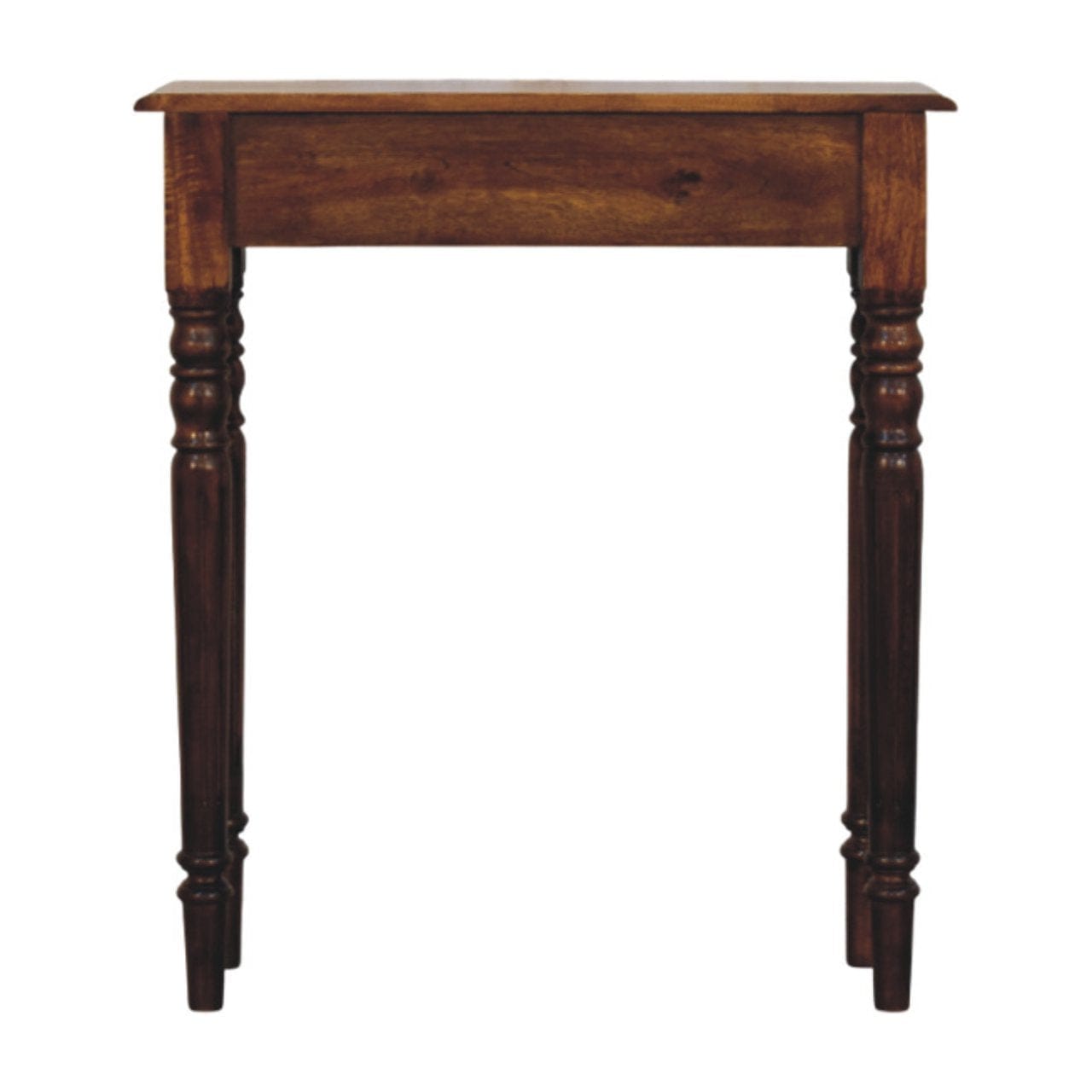 Handcrafted Turned Legs 1 Drawer Chestnut Console - Entryway & Hallway Table in Solid Mango Wood - product view 9 showing...