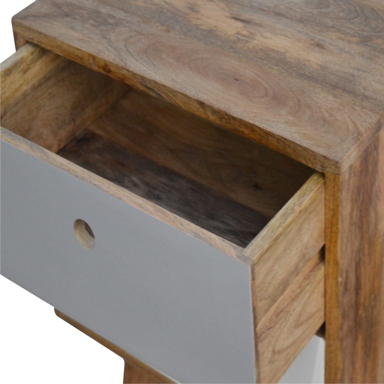 Handcrafted Two Tone Hand Painted Nightstand - Solid Mango Wood Bedside Table for Bedroom - product view 3 showing...