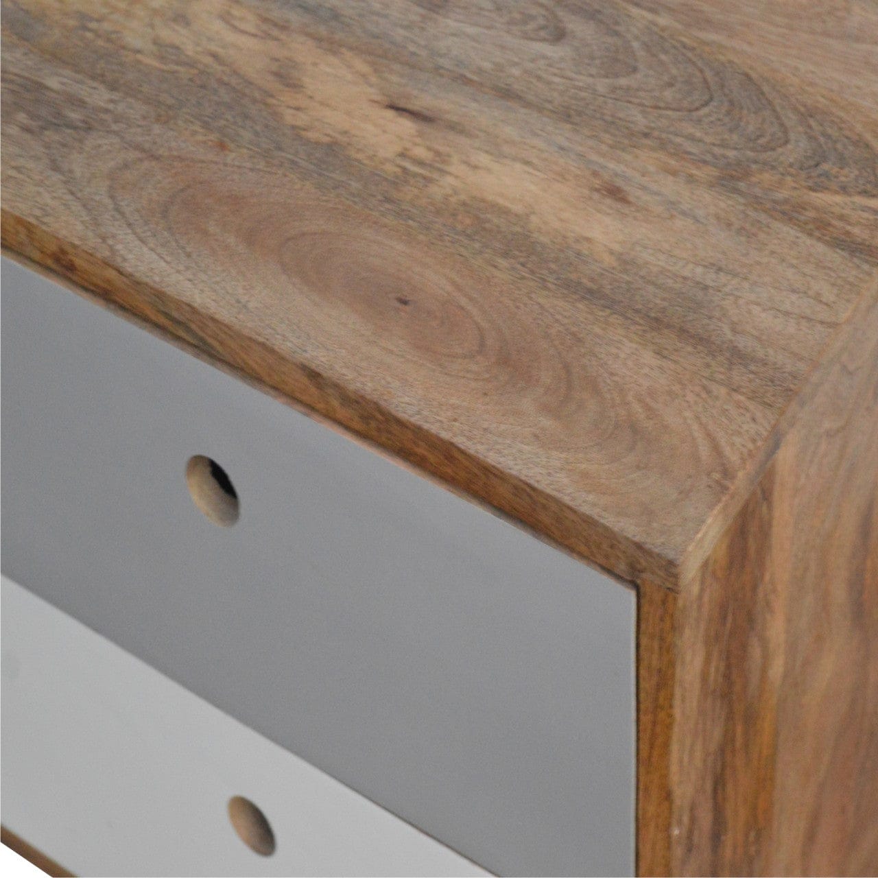 Handcrafted Two Tone Hand Painted Nightstand - Solid Mango Wood Bedside Table for Bedroom - product view 6 showing...
