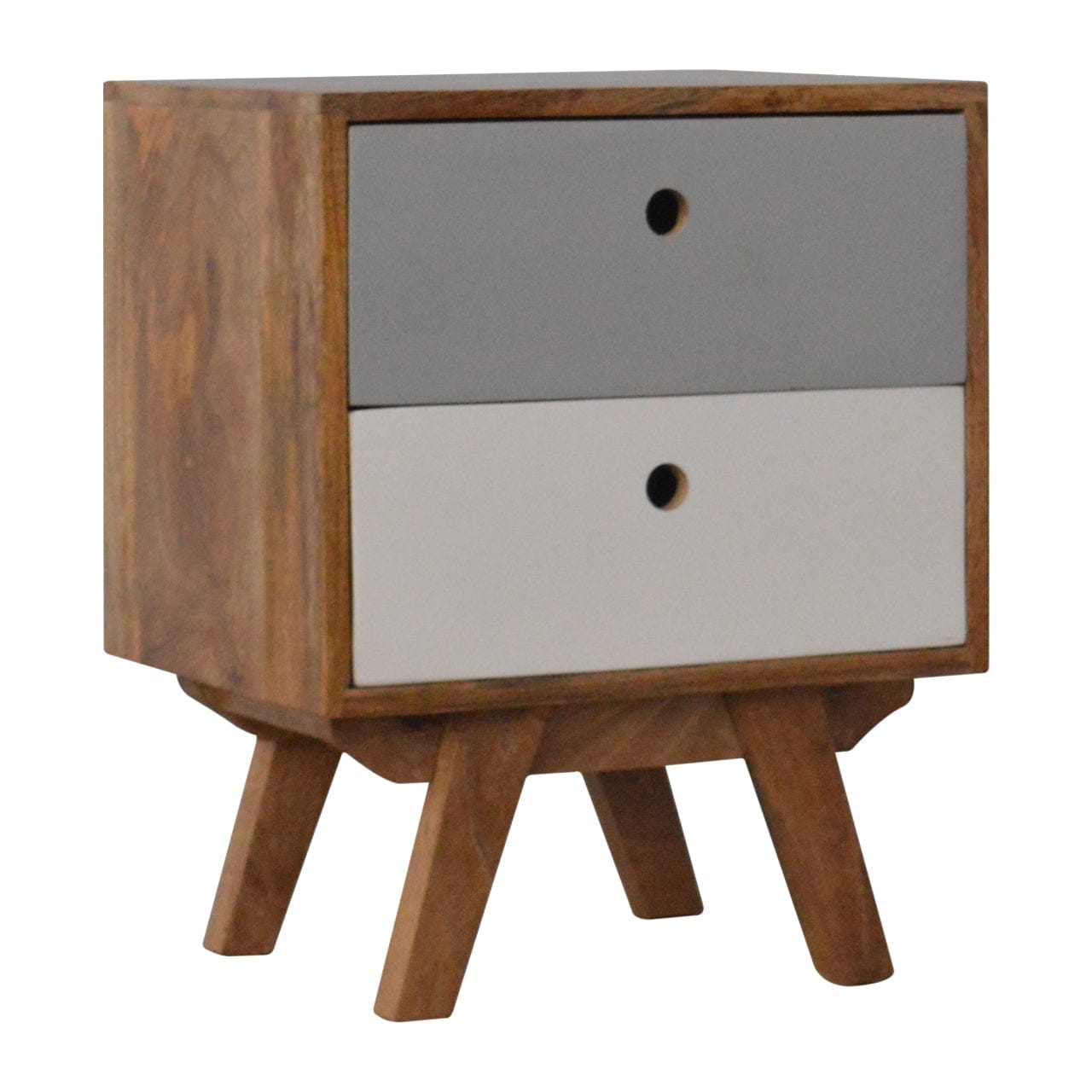 Handcrafted Two Tone Hand Painted Nightstand - Solid Mango Wood Bedside Table for Bedroom - product view 2 showing...