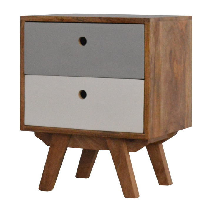 Handcrafted Two Tone Hand Painted Nightstand - Solid Mango Wood Bedside Table for Bedroom - main view showing handcrafted...