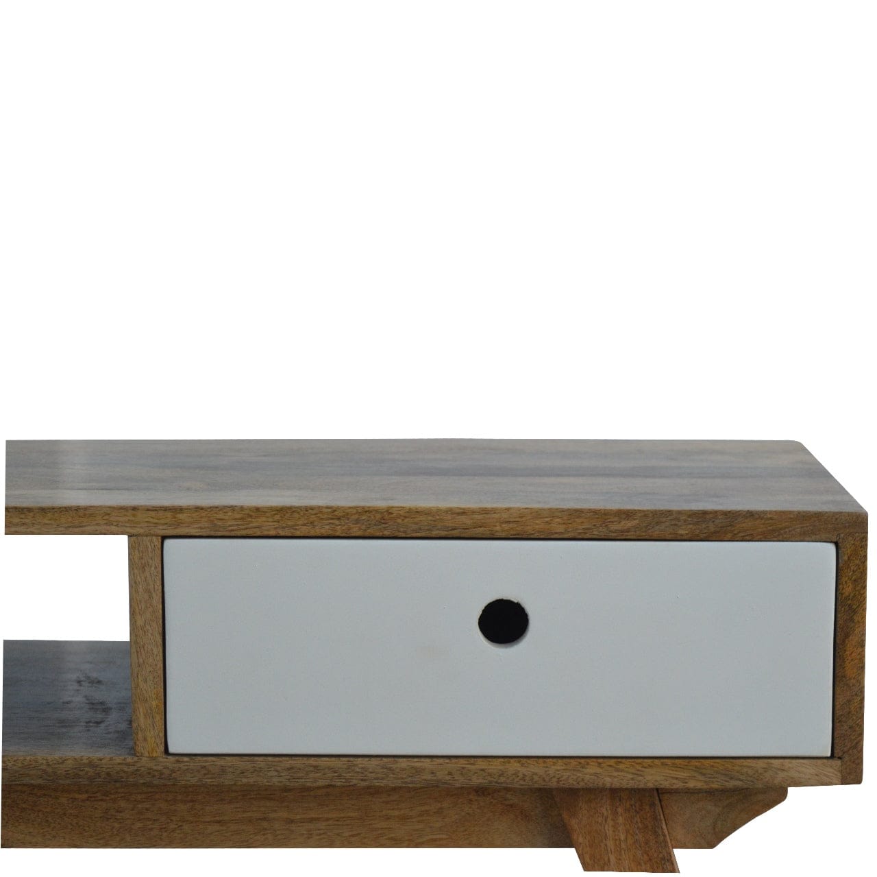 Handcrafted Two Tone Hand Painted TV Stand - Solid Mango Wood Entertainment Center for Living Room - product view 3...