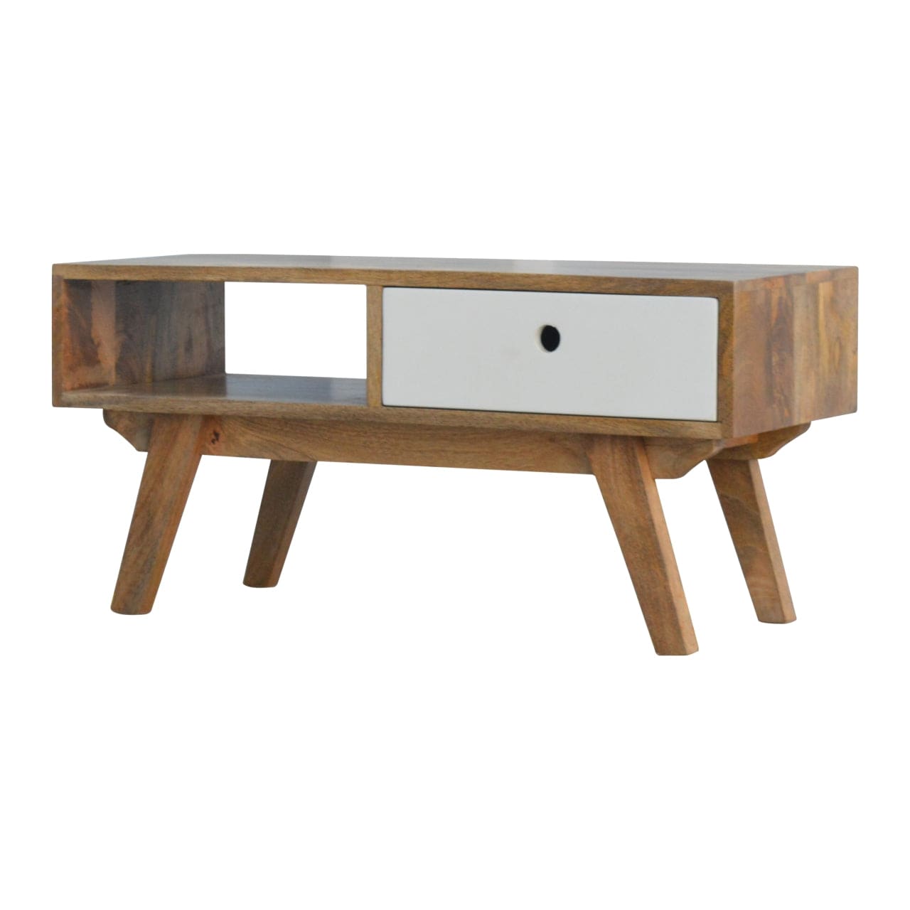 Handcrafted Two Tone Hand Painted TV Stand - Solid Mango Wood Entertainment Center for Living Room - product view 2...