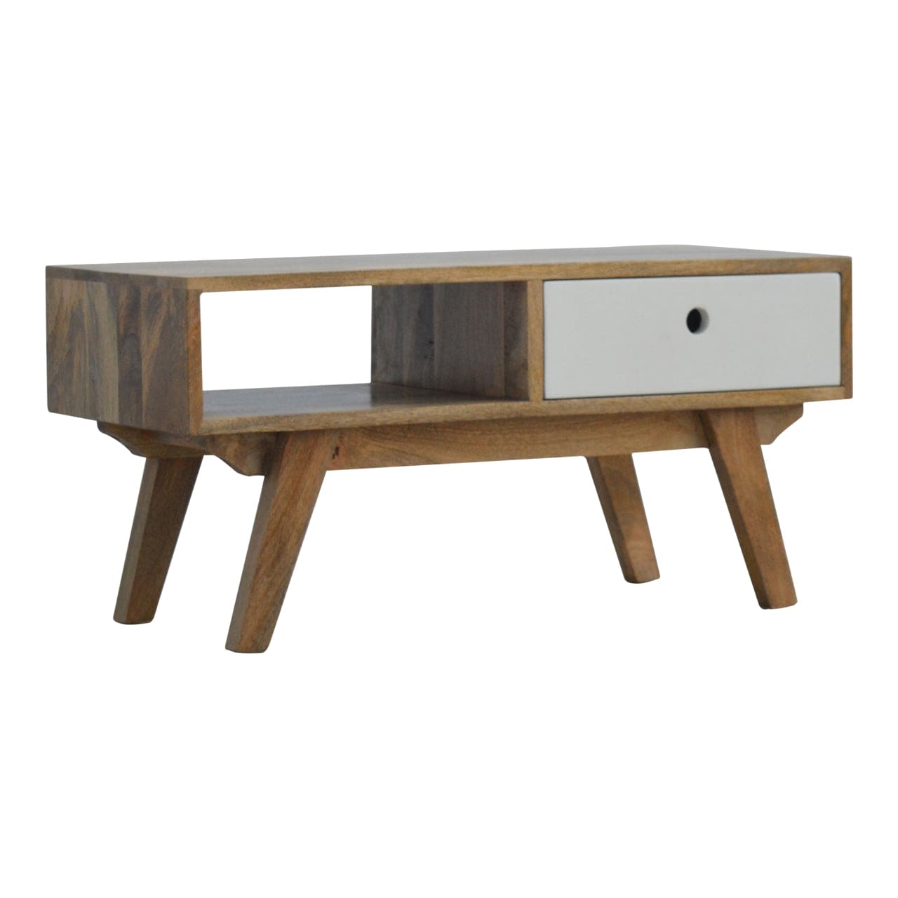 Handcrafted Two Tone Hand Painted TV Stand - Solid Mango Wood Entertainment Center for Living Room - main view showing...