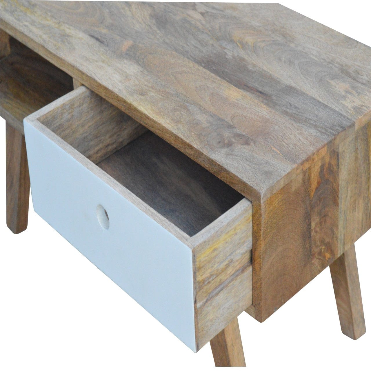Handcrafted Two Tone Hand Painted TV Stand - Solid Mango Wood Entertainment Center for Living Room - product view 6...