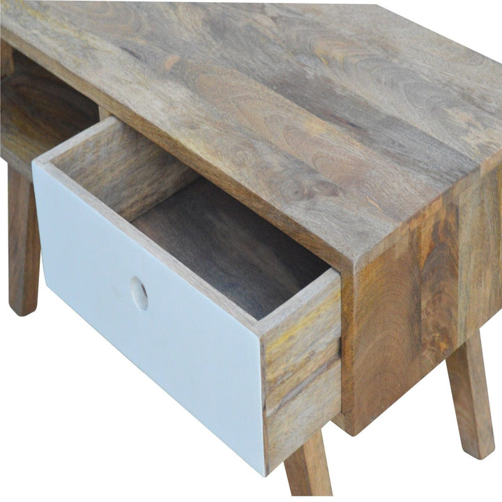 Handcrafted Two Tone Hand Painted TV Stand - Solid Mango Wood Entertainment Center for Living Room - product view 6...