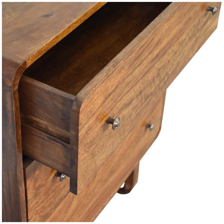 Handcrafted U-Curved Chestnut Dresser - Solid Mango Wood Storage Chest for Bedroom - product view 6 showing handcrafted...