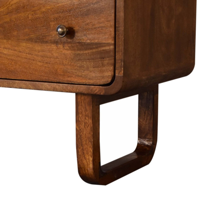 Handcrafted U-Curved Chestnut Dresser - Solid Mango Wood Storage Chest for Bedroom - product view 7 showing handcrafted...