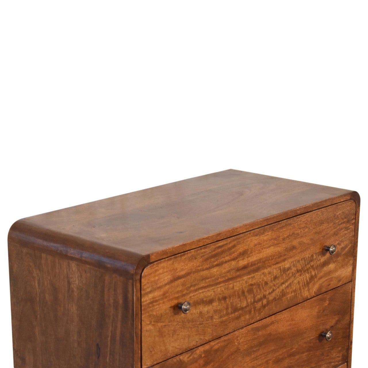 Handcrafted U-Curved Chestnut Dresser - Solid Mango Wood Storage Chest for Bedroom - product view 5 showing handcrafted...