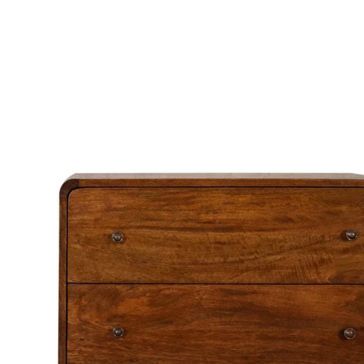 Handcrafted U-Curved Chestnut Dresser - Solid Mango Wood Storage Chest for Bedroom - product view 4 showing handcrafted...