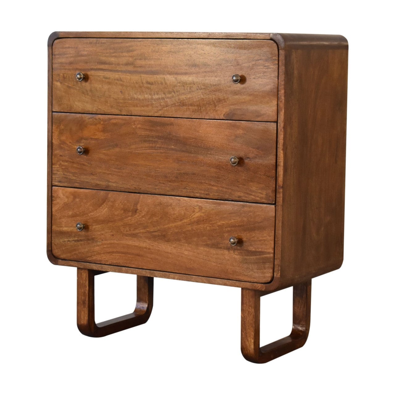 Handcrafted U-Curved Chestnut Dresser - Solid Mango Wood Storage Chest for Bedroom - product view 2 showing handcrafted...