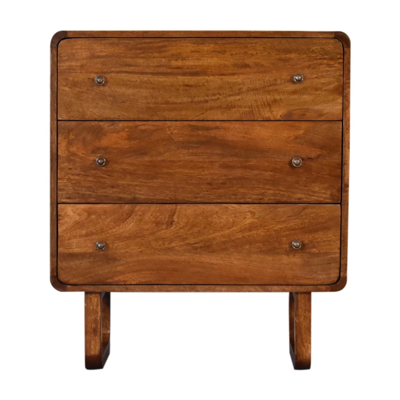 Handcrafted U-Curved Chestnut Dresser - Solid Mango Wood Storage Chest for Bedroom - main view showing handcrafted solid...