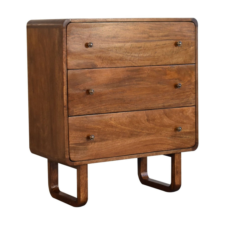 Handcrafted U-Curved Chestnut Dresser - Solid Mango Wood Storage Chest for Bedroom - product view 3 showing handcrafted...