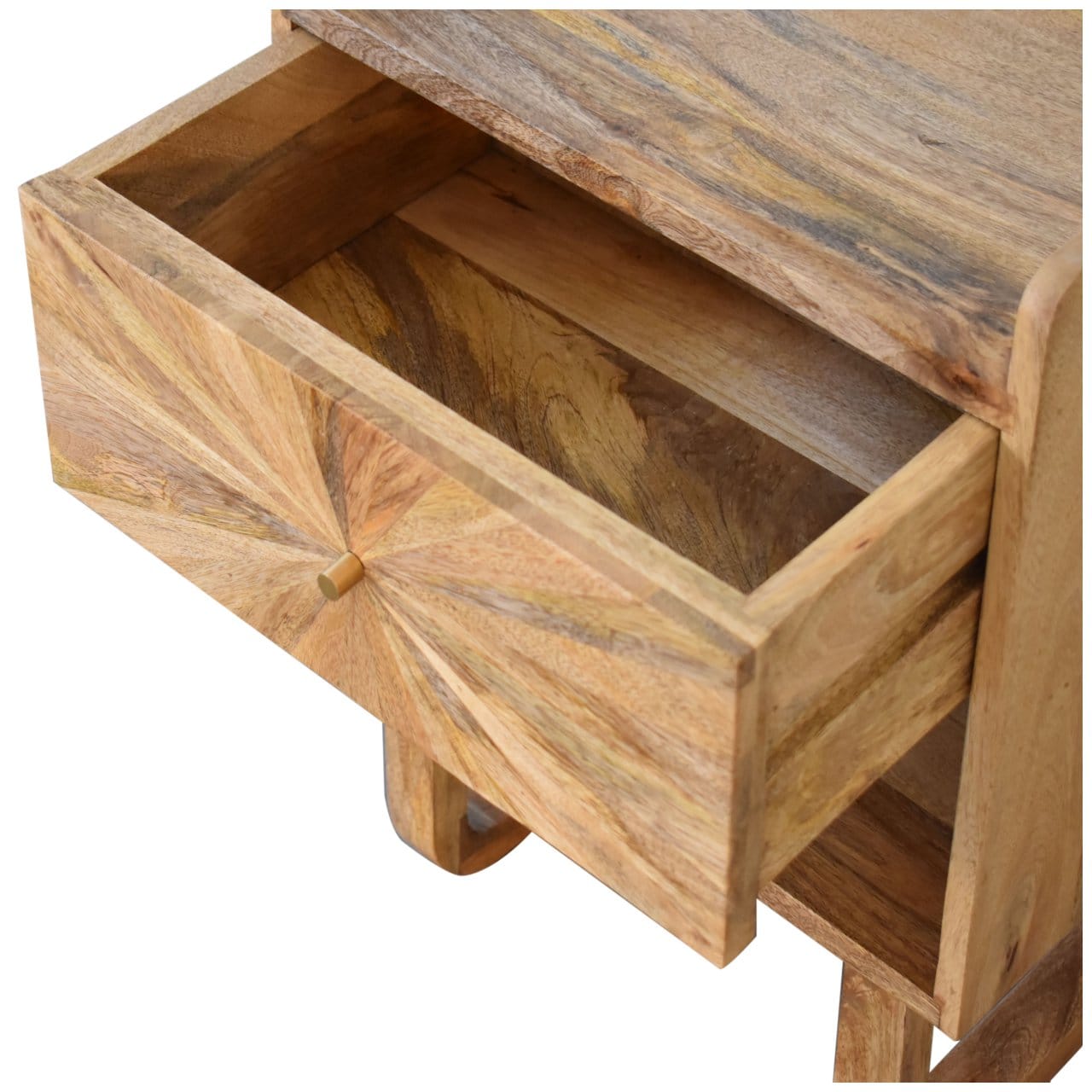 Handcrafted U-Shape Sunrise Open Slot Nightstand - Solid Mango Wood Bedside Table for Bedroom - product view 6 showing...