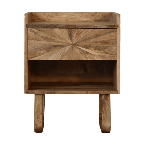 Handcrafted U-Shape Sunrise Open Slot Nightstand - Solid Mango Wood Bedside Table for Bedroom - product view 2 showing...