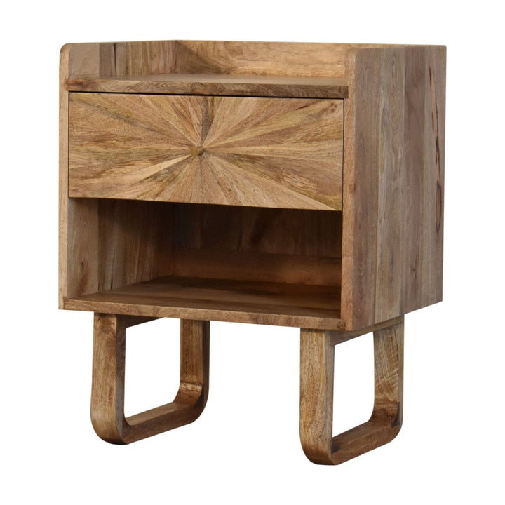 Handcrafted U-Shape Sunrise Open Slot Nightstand - Solid Mango Wood Bedside Table for Bedroom - product view 4 showing...