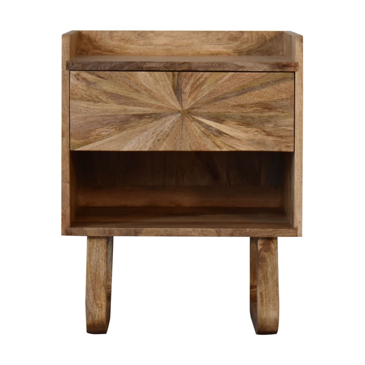 Handcrafted U-Shape Sunrise Open Slot Nightstand - Solid Mango Wood Bedside Table for Bedroom - product view 3 showing...
