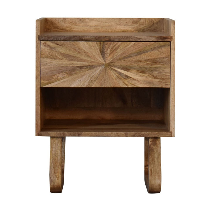 Handcrafted U-Shape Sunrise Open Slot Nightstand - Solid Mango Wood Bedside Table for Bedroom - product view 3 showing...