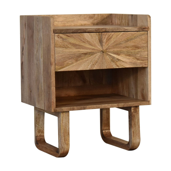 Handcrafted U-Shape Sunrise Open Slot Nightstand - Solid Mango Wood Bedside Table for Bedroom - main view showing...