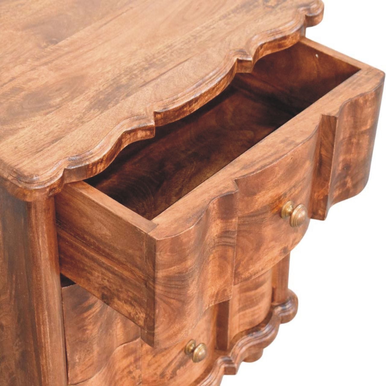 Handccrafted Valencia Nightstand - Solid Mango Wood Bedside Table for Bedroom - product view 6 showing handcrafted solid...