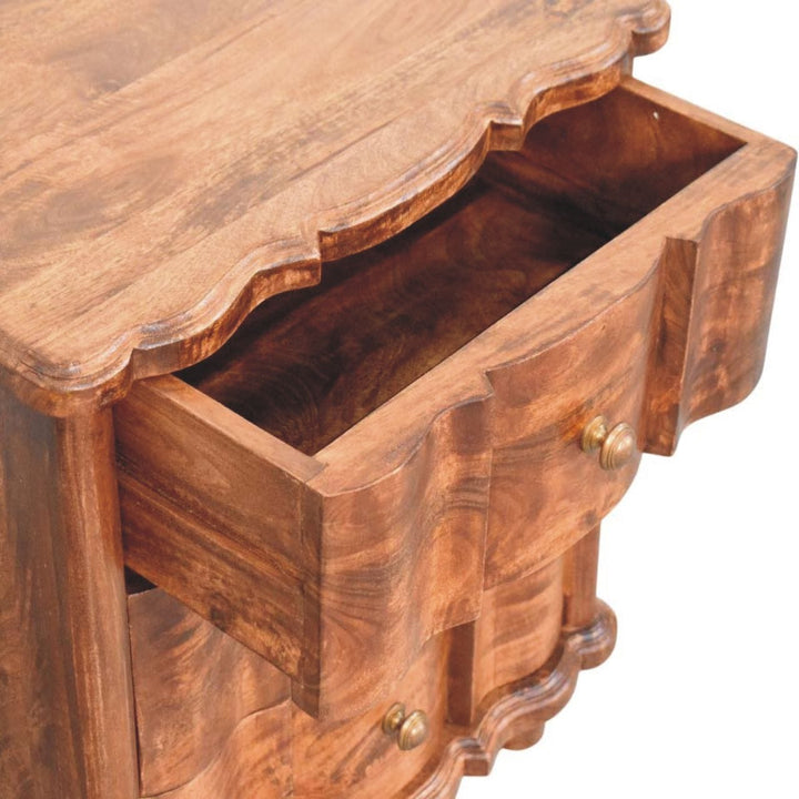 Handccrafted Valencia Nightstand - Solid Mango Wood Bedside Table for Bedroom - product view 6 showing handcrafted solid...