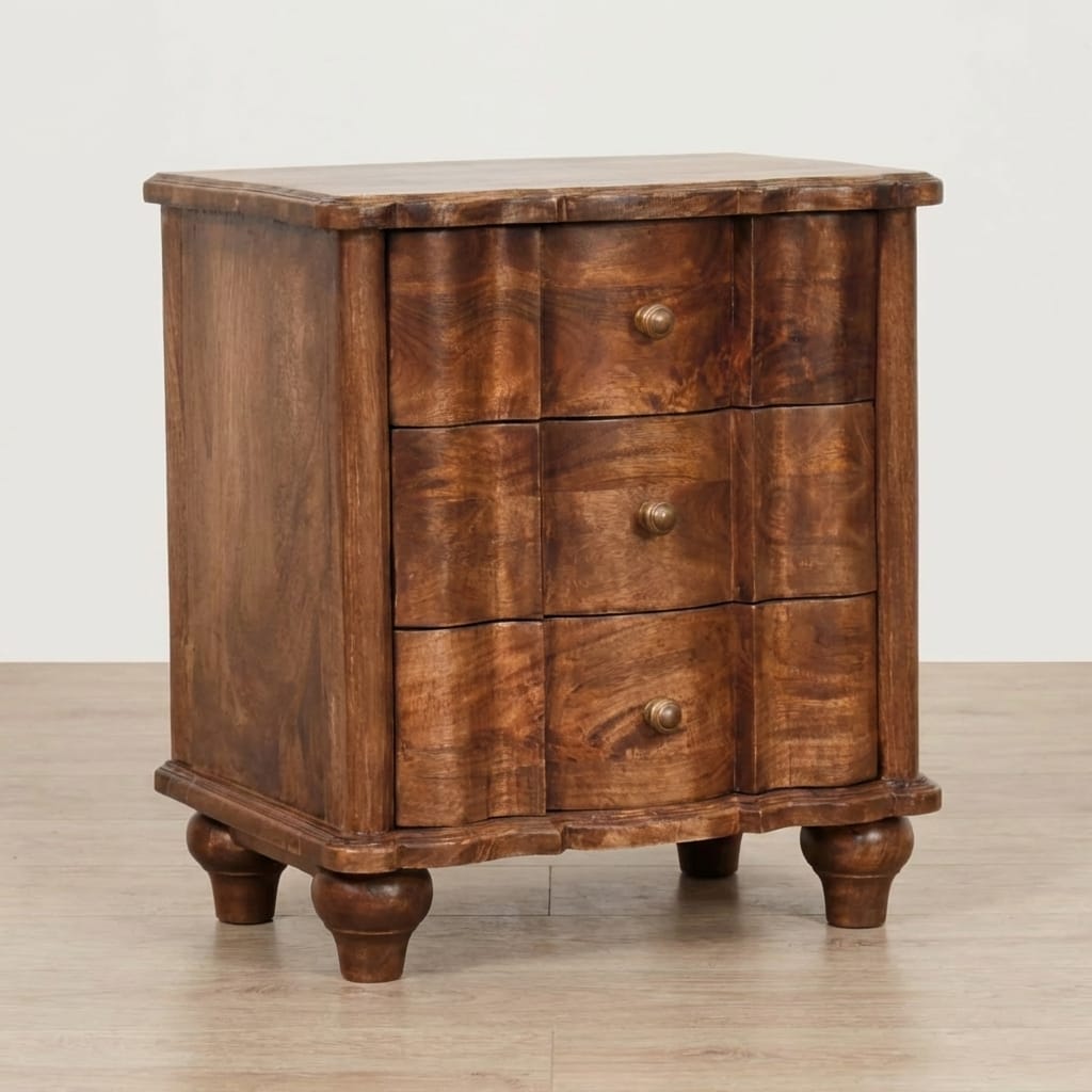 Handccrafted Valencia Nightstand - Solid Mango Wood Bedside Table for Bedroom - main view showing handcrafted solid mango...