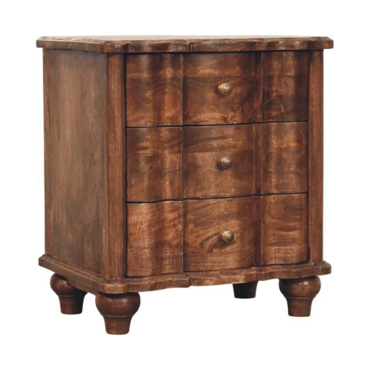Handccrafted Valencia Nightstand - Solid Mango Wood Bedside Table for Bedroom - product view 3 showing handcrafted solid...
