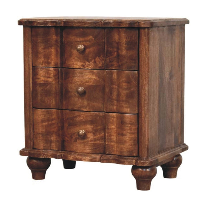 Handccrafted Valencia Nightstand - Solid Mango Wood Bedside Table for Bedroom - product view 2 showing handcrafted solid...