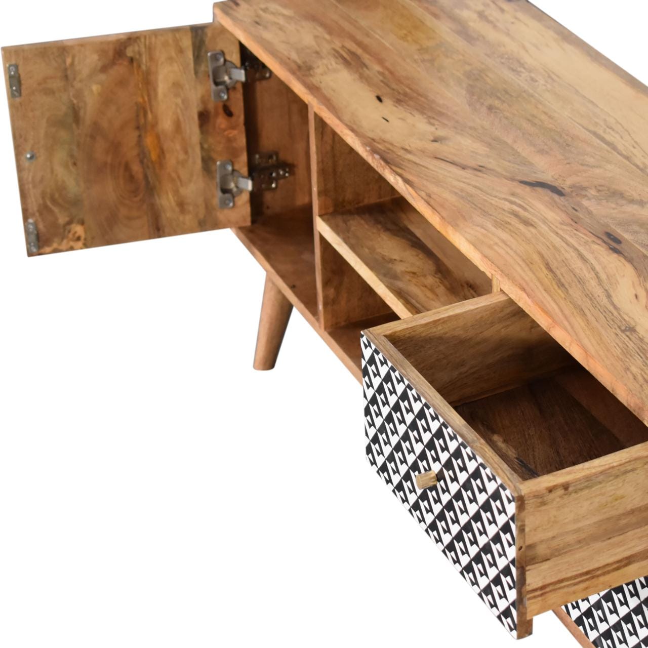 Handcrafted Valentina TV Stand - Solid Mango Wood Entertainment Center for Living Room - product view 5 showing...