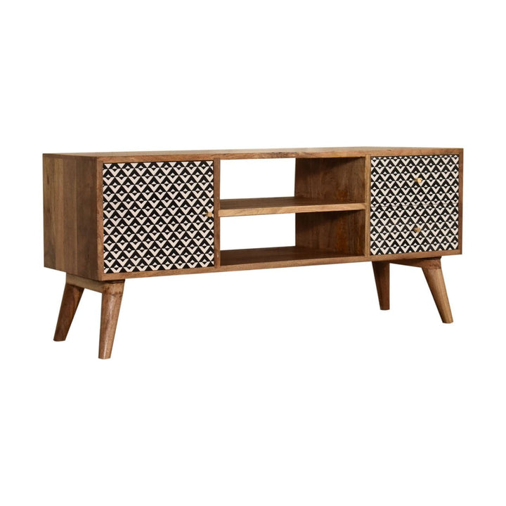 Handcrafted Valentina TV Stand - Solid Mango Wood Entertainment Center for Living Room - product view 2 showing...