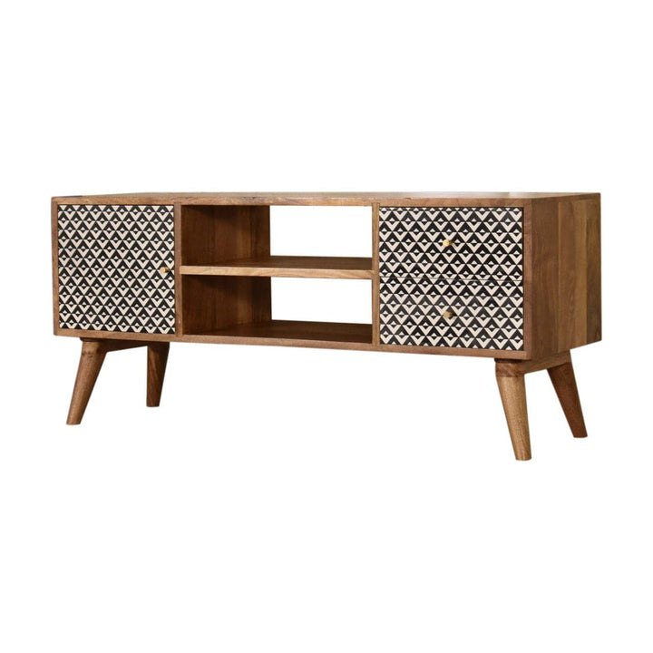 Handcrafted Valentina TV Stand - Solid Mango Wood Entertainment Center for Living Room - main view showing handcrafted...