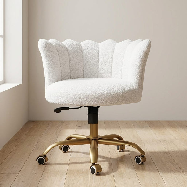 Handcrafted White Boucle Swival Chair in Solid Mango Wood - main view showing handcrafted solid mango wood chair