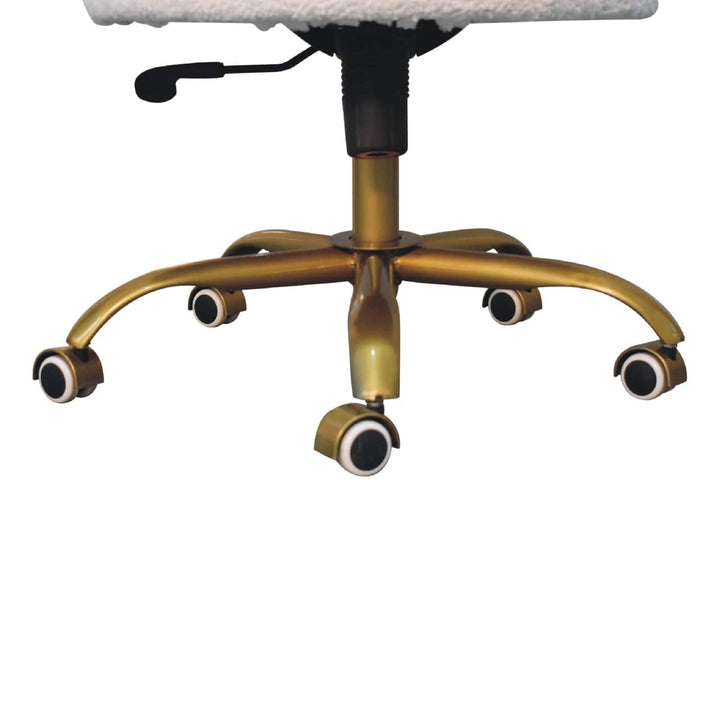 Handcrafted White Boucle Swival Chair in Solid Mango Wood - product view 8 showing handcrafted solid mango wood chair