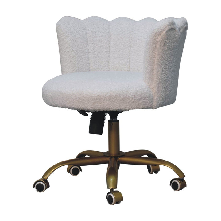 Handcrafted White Boucle Swival Chair in Solid Mango Wood - product view 3 showing handcrafted solid mango wood chair