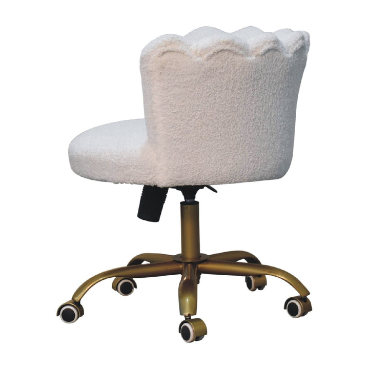 Handcrafted White Boucle Swival Chair in Solid Mango Wood - product view 9 showing handcrafted solid mango wood chair