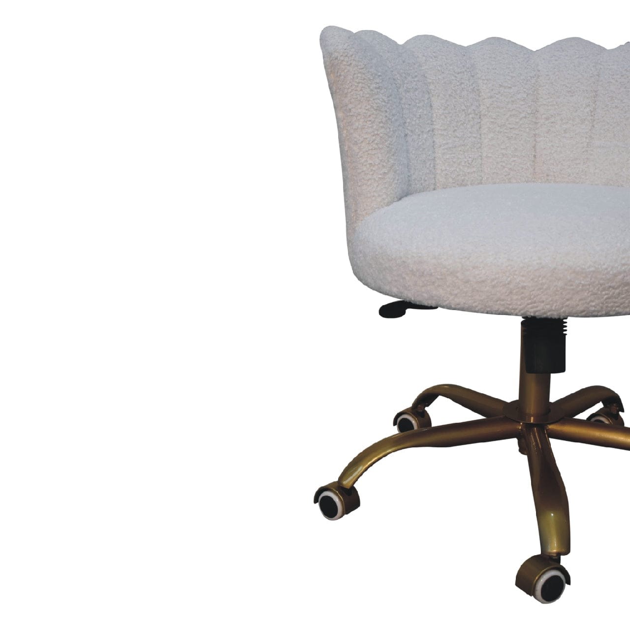 Handcrafted White Boucle Swival Chair in Solid Mango Wood - product view 7 showing handcrafted solid mango wood chair