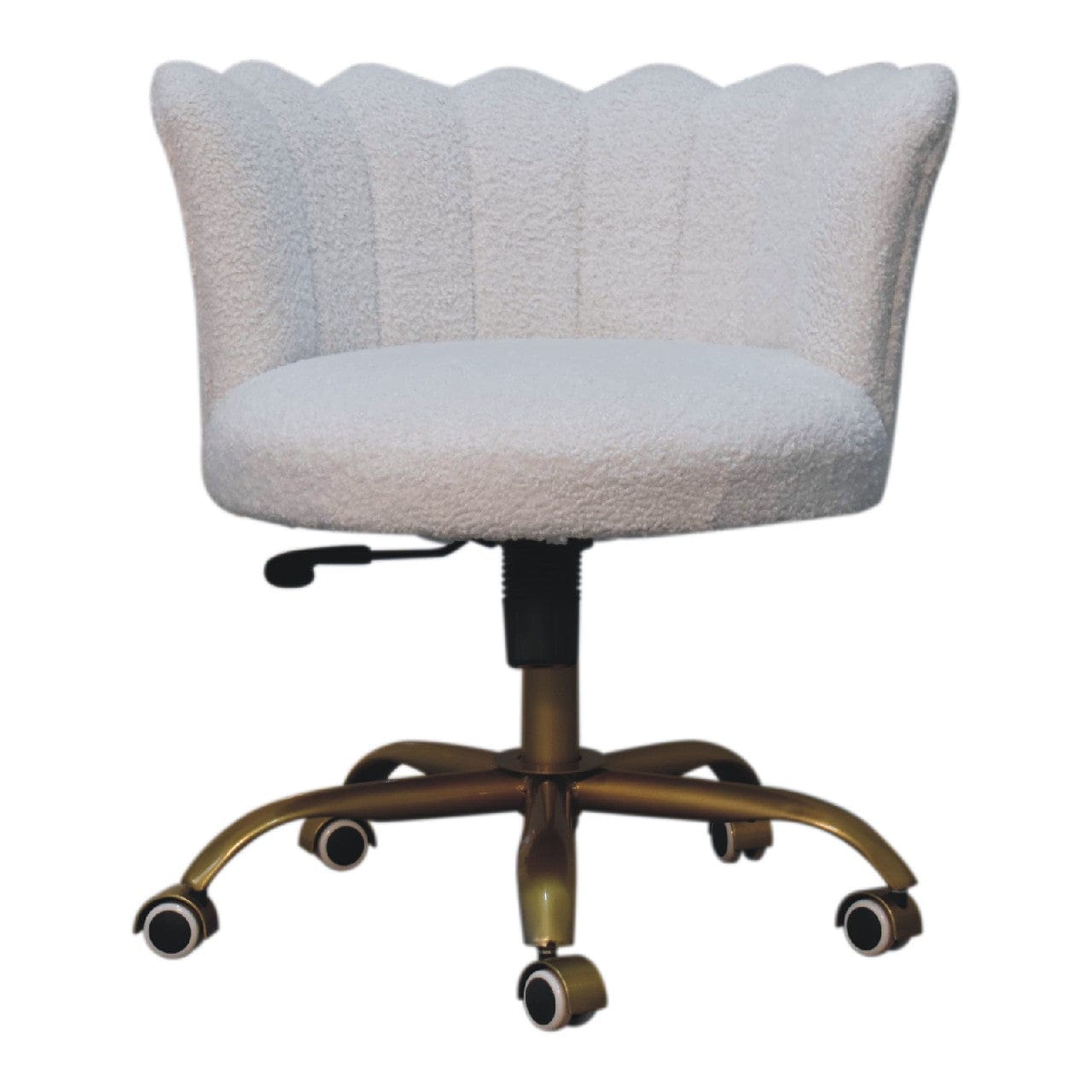 Handcrafted White Boucle Swival Chair in Solid Mango Wood - product view 2 showing handcrafted solid mango wood chair