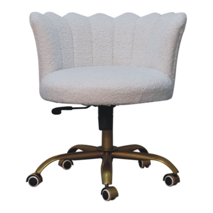 Handcrafted White Boucle Swival Chair in Solid Mango Wood - product view 2 showing handcrafted solid mango wood chair