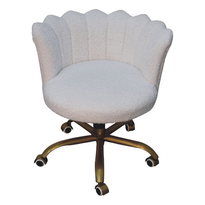 Handcrafted White Boucle Swival Chair in Solid Mango Wood - product view 5 showing handcrafted solid mango wood chair