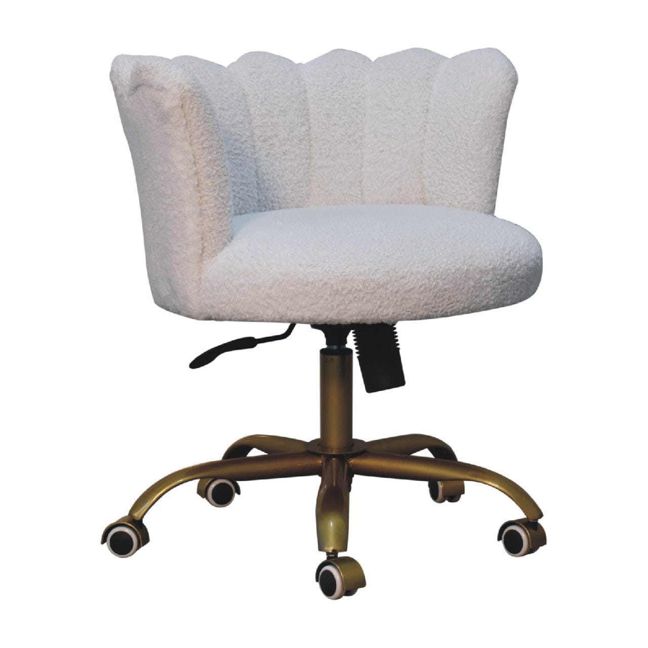 Handcrafted White Boucle Swival Chair in Solid Mango Wood - product view 4 showing handcrafted solid mango wood chair