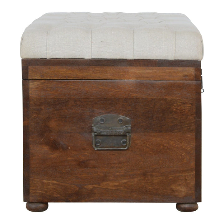 Handcrafted White Linen Storage Trunk - Solid Mango Wood Blanket Chest for Bedroom - product view 8 showing handcrafted...