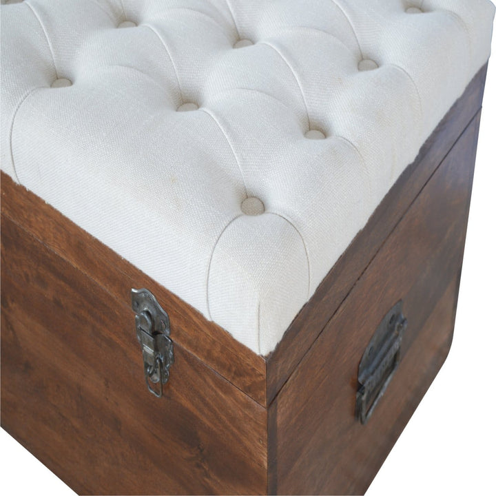 Handcrafted White Linen Storage Trunk - Solid Mango Wood Blanket Chest for Bedroom - product view 7 showing handcrafted...