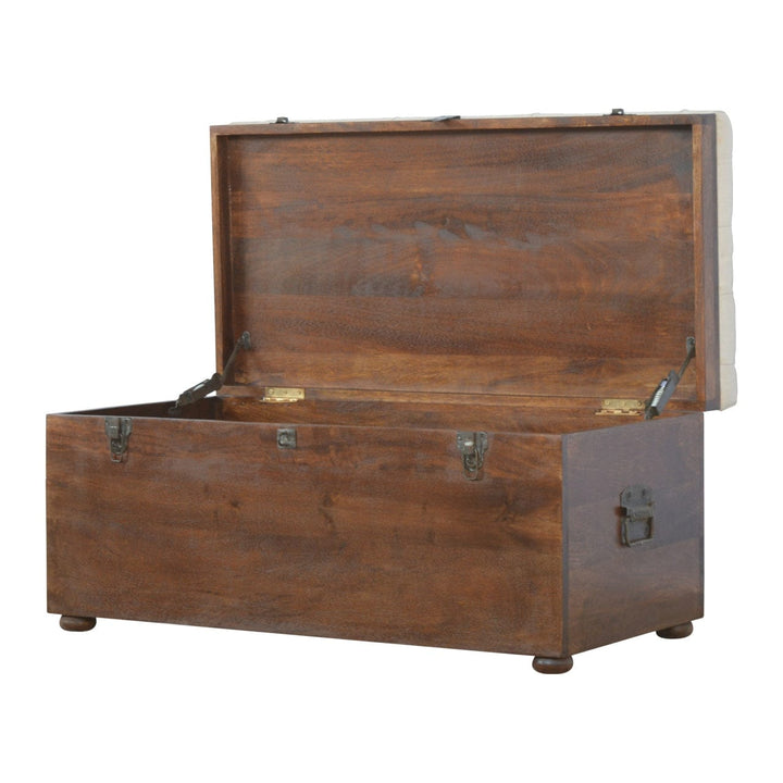 Handcrafted White Linen Storage Trunk - Solid Mango Wood Blanket Chest for Bedroom - product view 6 showing handcrafted...
