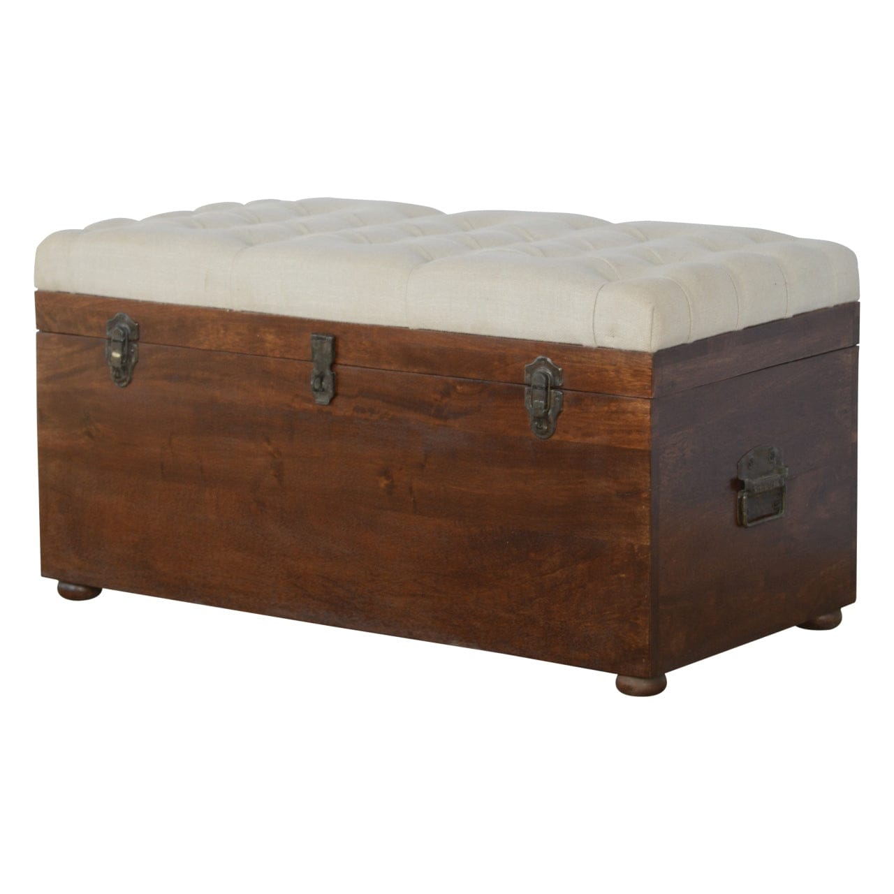 Handcrafted White Linen Storage Trunk - Solid Mango Wood Blanket Chest for Bedroom - product view 3 showing handcrafted...